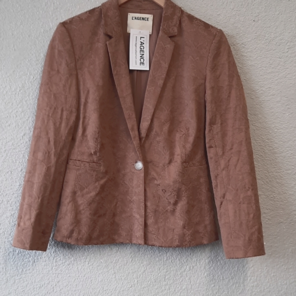 L'AGENCE Tan Brocade Blazer Jacket Size 2
